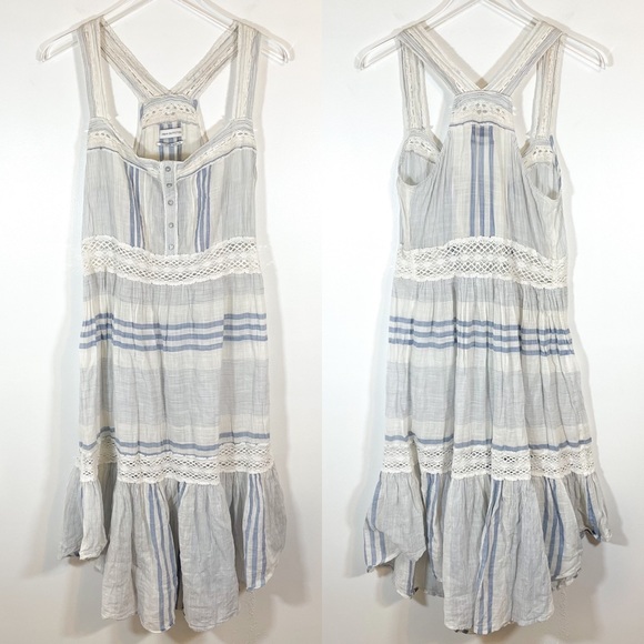 Urban Outfitters Dresses & Skirts - Urban Outfitters Maxi Dress White Blue Stripe Tiered Ruffle Hem Sleeveless Boho